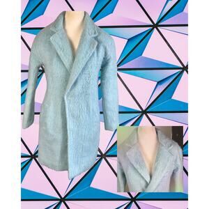 Vintage 60s Fitted Powder Blue Mohair Teddy Quilt Lined Tailored Fitted Coat L